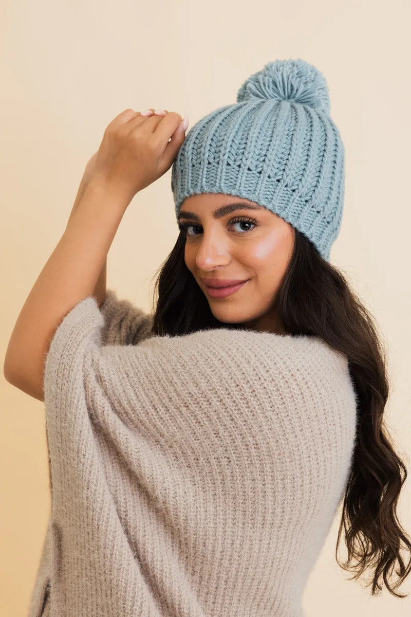 Chunky Cable Knit Pom Beanie