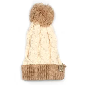 Chunky Pom Beanie (Cream/Mocha)