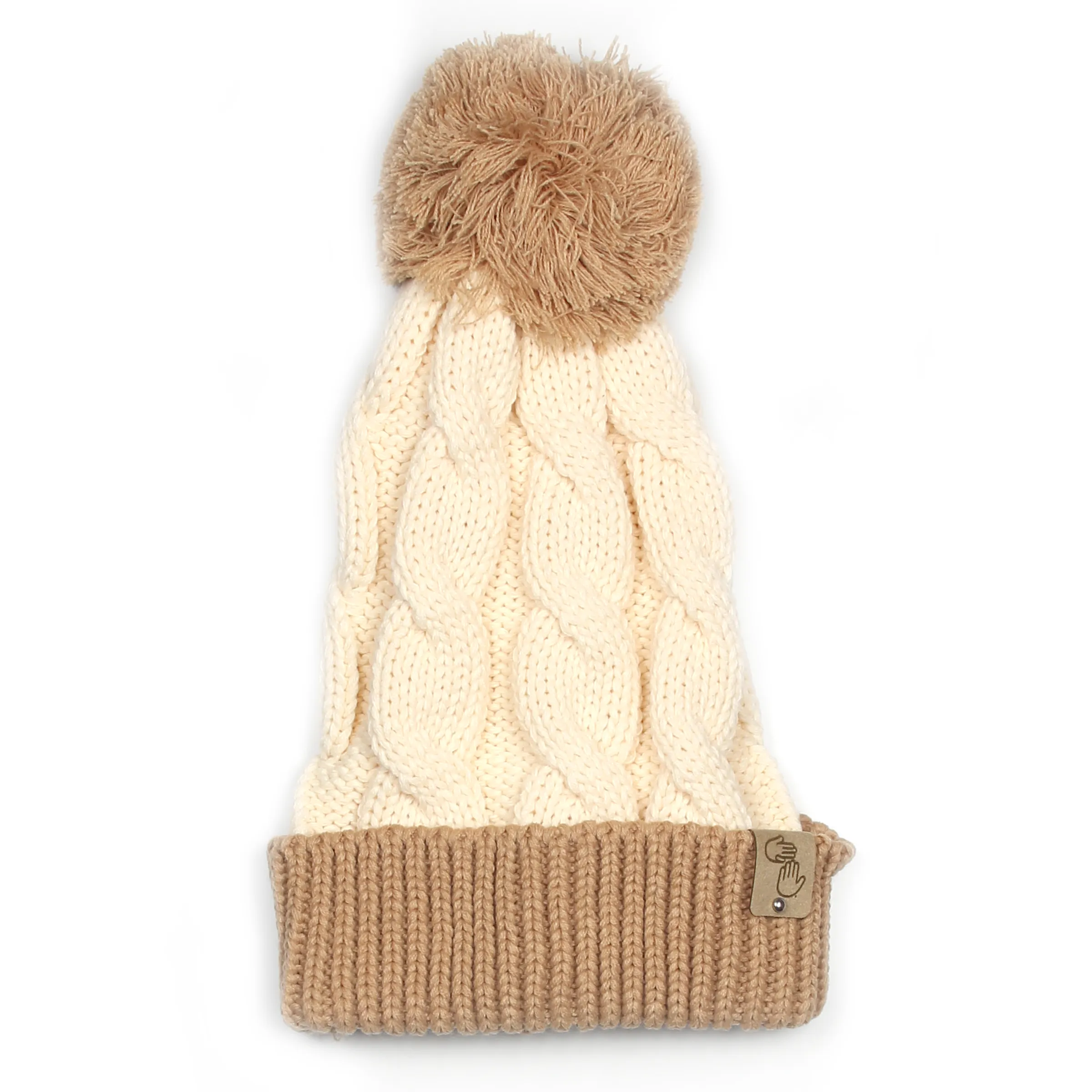 Chunky Pom Beanie (Cream/Mocha)