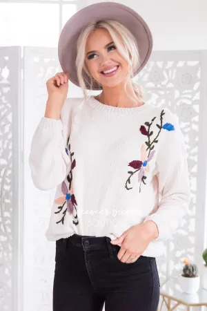 Colorful Embroidered Knit Sweater