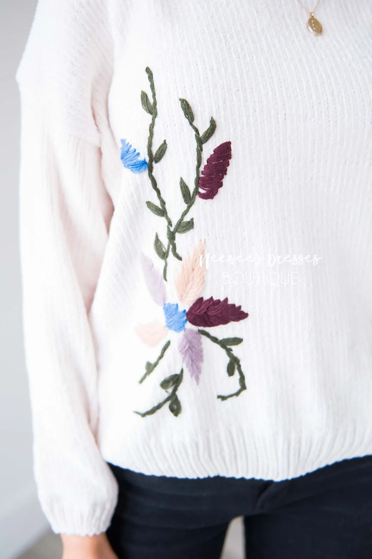 Colorful Embroidered Knit Sweater