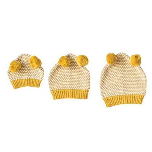 Cotton Knit Pom Pom Hat in Goldenrod