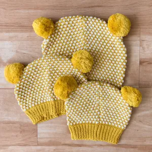 Cotton Knit Pom Pom Hat in Goldenrod