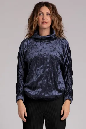 Crinkle Velvet Funnel Neck Top | Navy