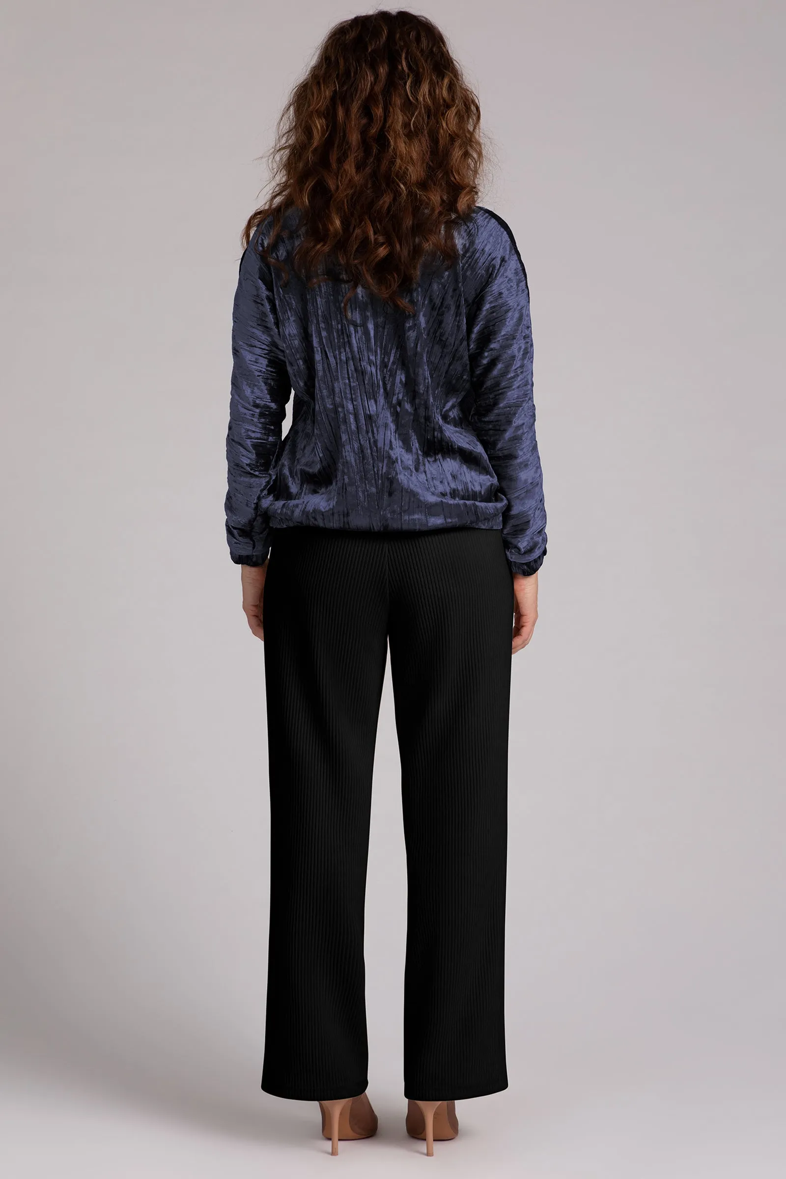 Crinkle Velvet Funnel Neck Top | Navy