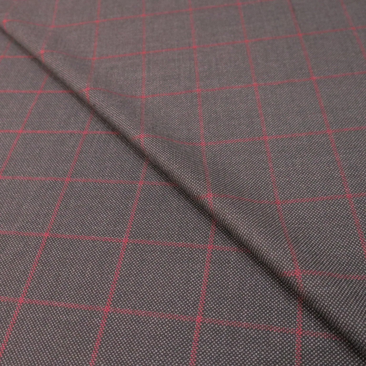 Dark Gray with Red Plaid Loro Piana Super Winter Extrafine Wool Fabric