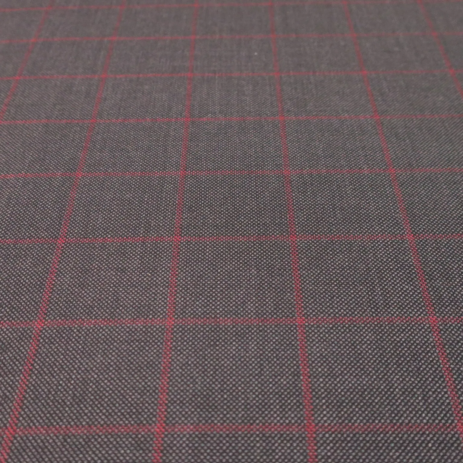 Dark Gray with Red Plaid Loro Piana Super Winter Extrafine Wool Fabric