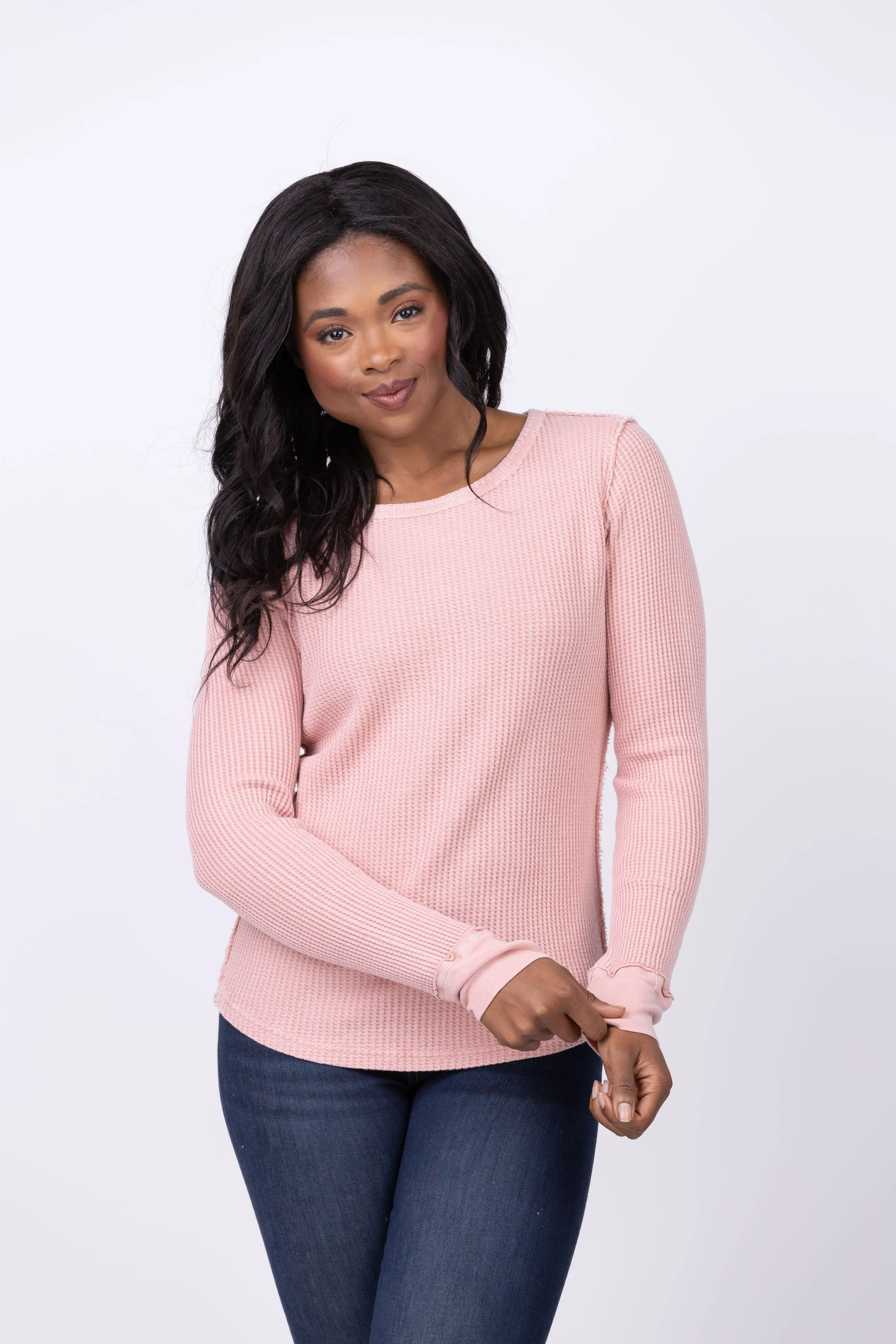 Dylan Waffle Long Sleeve Crew Top In Thistle