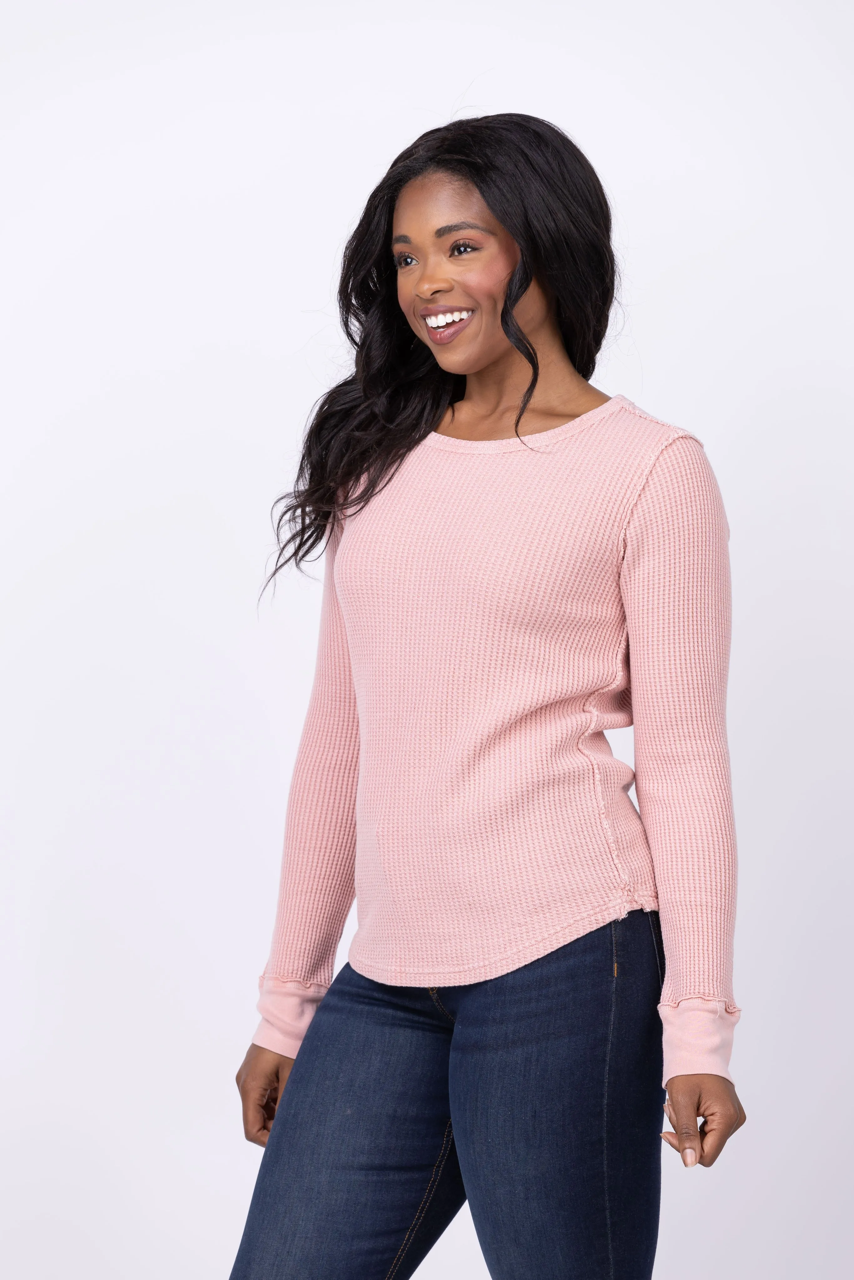 Dylan Waffle Long Sleeve Crew Top In Thistle