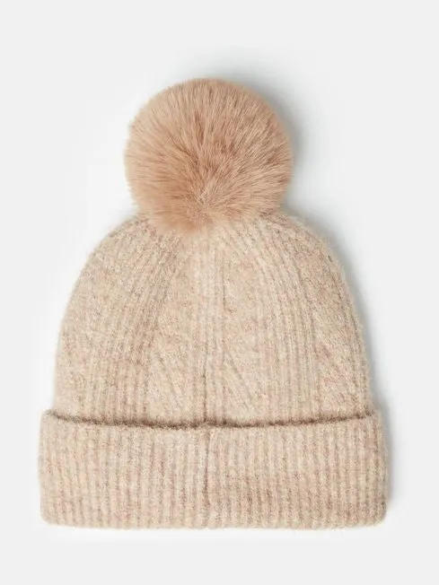 Effie Camel Knitted Bobble Hat