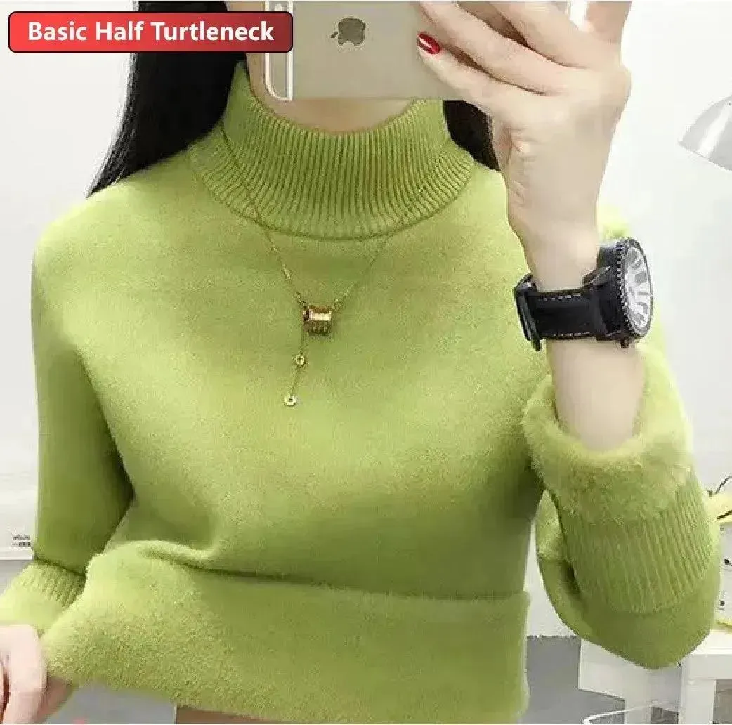 Elegant Women's Winter Sweater: Thicken Velvet Lined Knitted Pullover