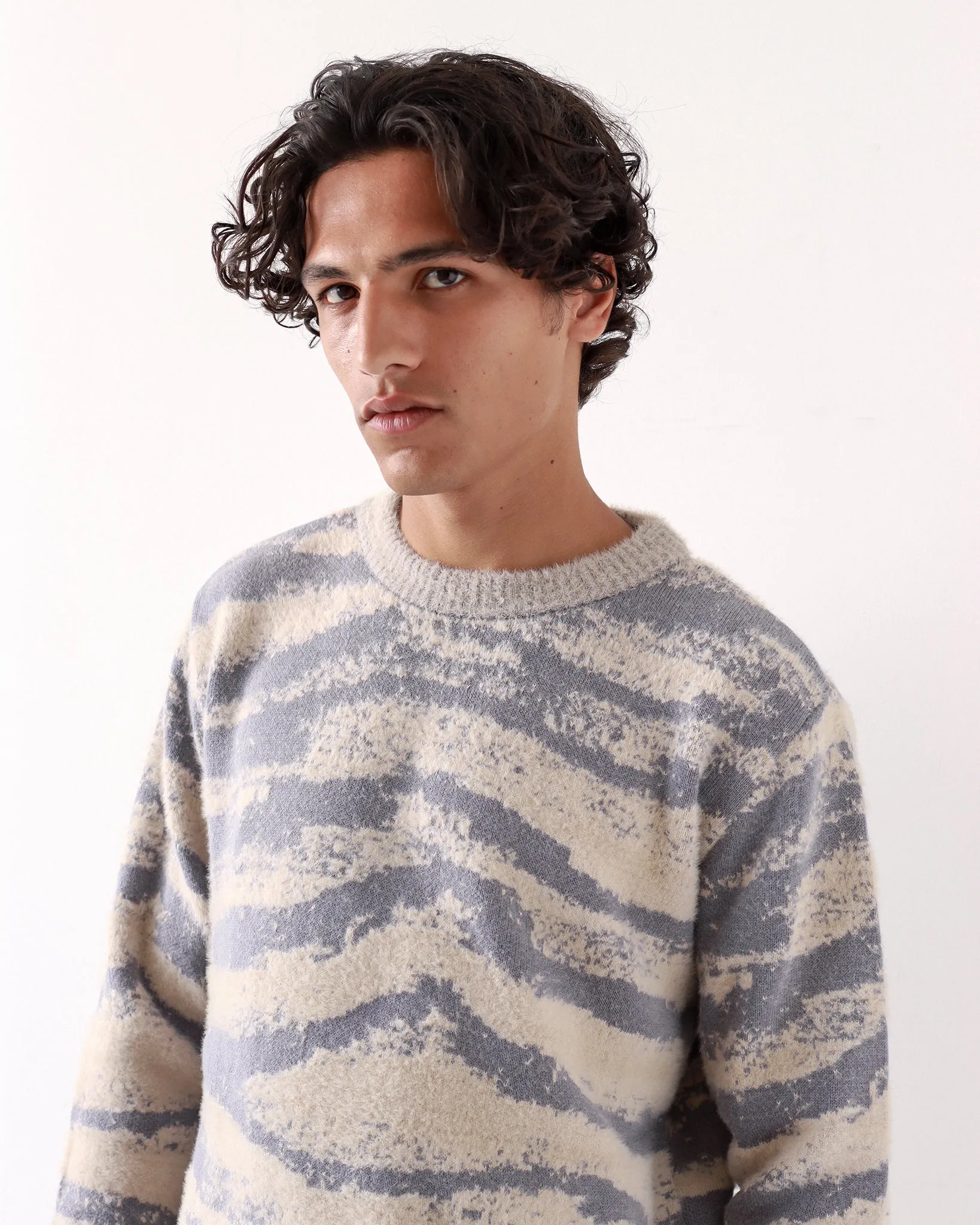 Ether Fluffy Knit Sweater in Silver Blue/Cornstalk