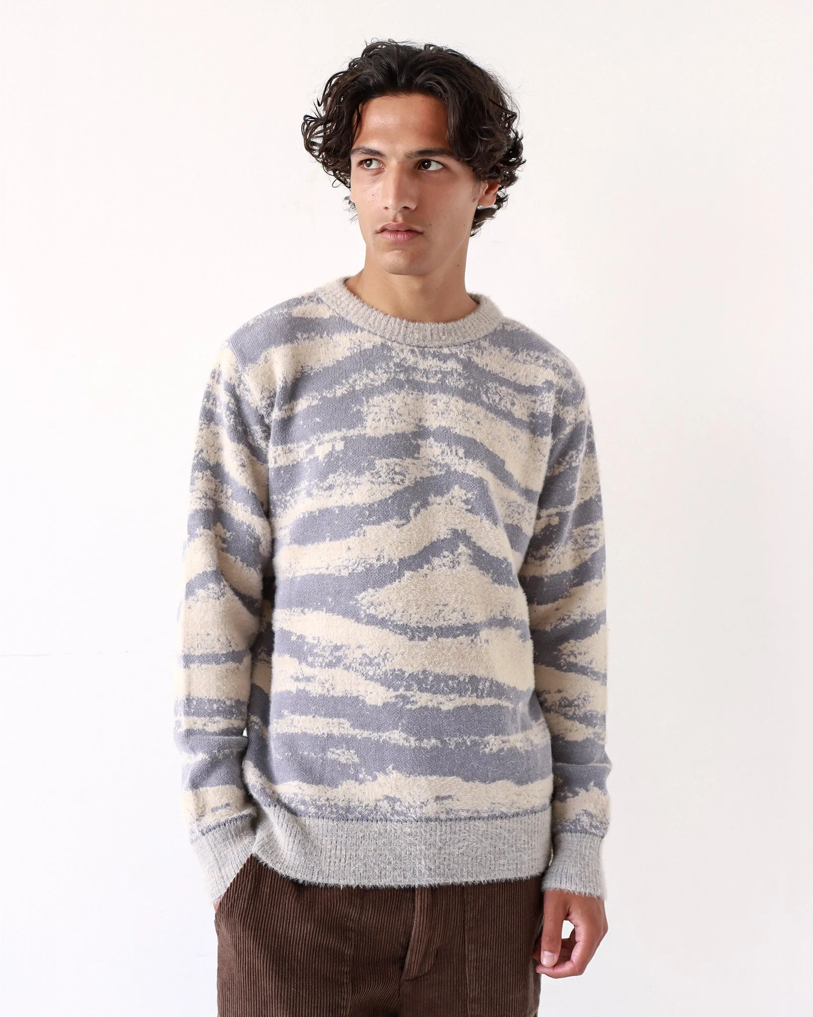 Ether Fluffy Knit Sweater in Silver Blue/Cornstalk