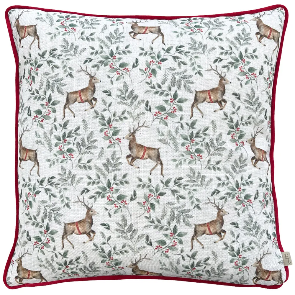 Festive Reindeer Repeat Cushion Scarlet