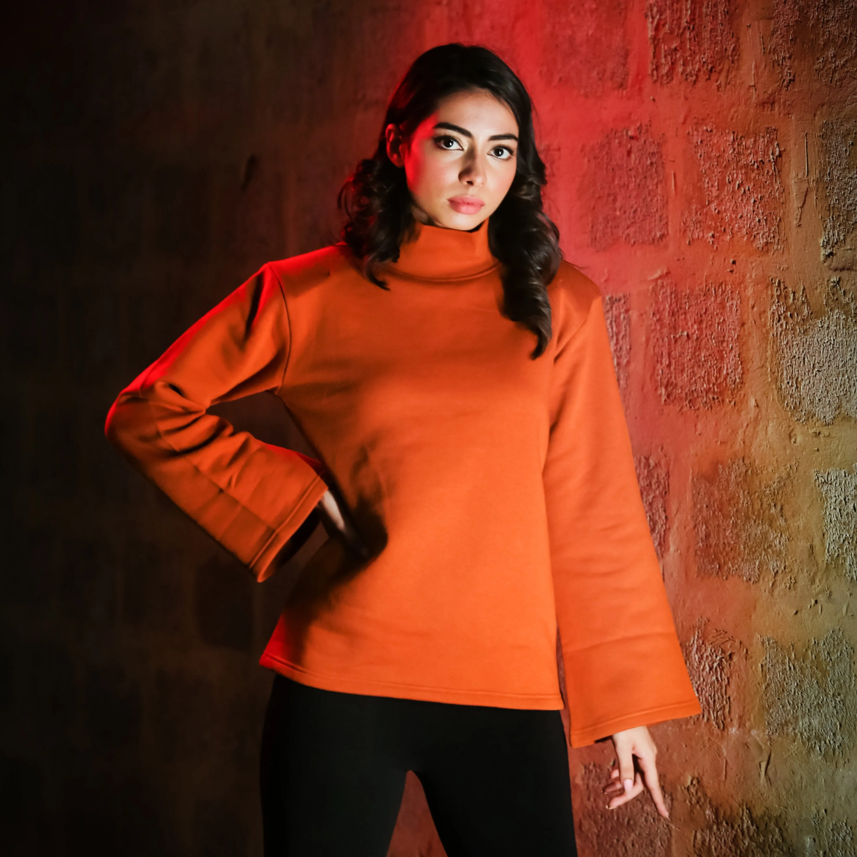 Flare Sleeve Turtle Neck