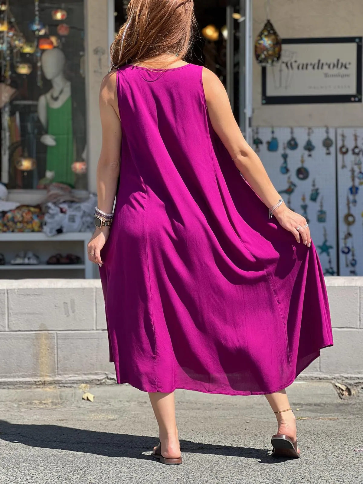 Fuchsia Pocket Detailed Viscose Dress