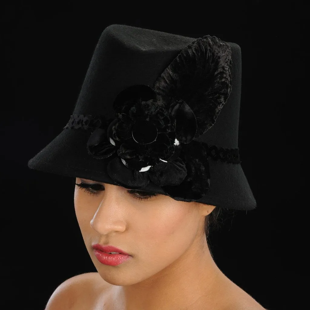 FW1125 ladies winter felt hat with velvet flower