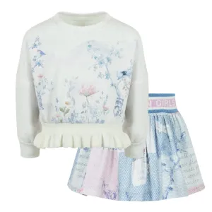 Girls Blue Pattern Skirt Set