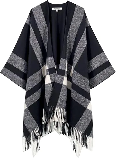 Glacier Grey Winter Chic Plaid Poncho Cardigan