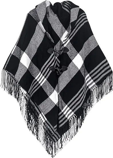 Glacier Grey Winter Chic Plaid Poncho Cardigan