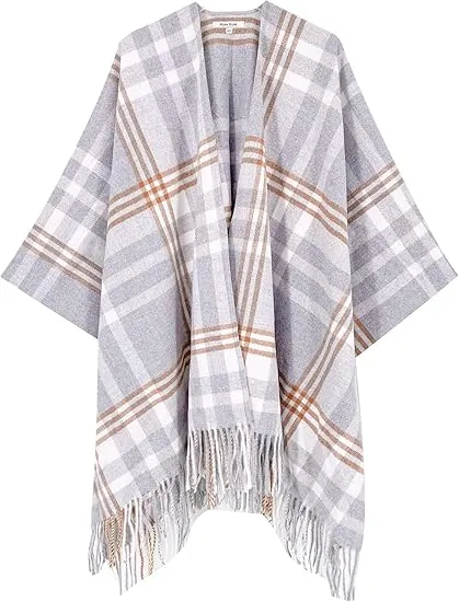 Glacier Grey Winter Chic Plaid Poncho Cardigan