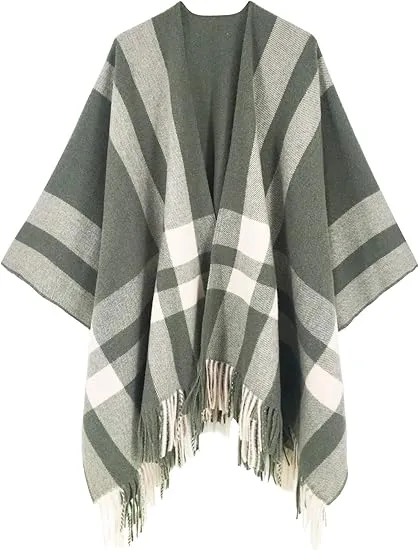 Glacier Grey Winter Chic Plaid Poncho Cardigan