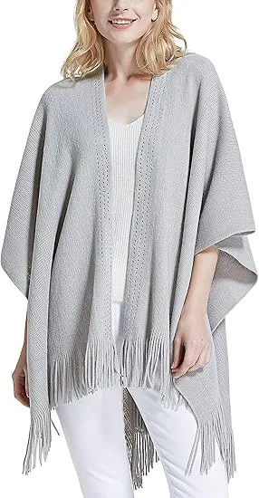 Glacier Grey Winter Chic Plaid Poncho Cardigan