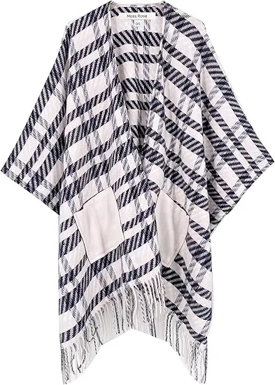 Glacier Grey Winter Chic Plaid Poncho Cardigan