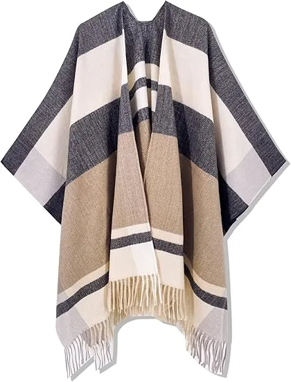 Glacier Grey Winter Chic Plaid Poncho Cardigan