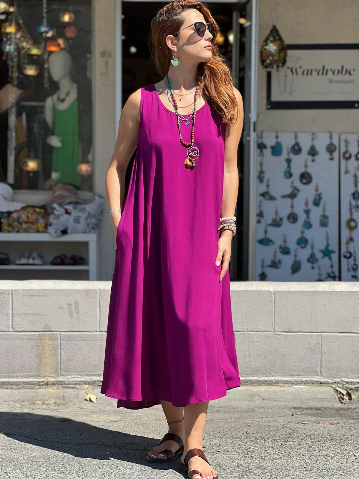 Green Pocket Detailed Viscose Dres