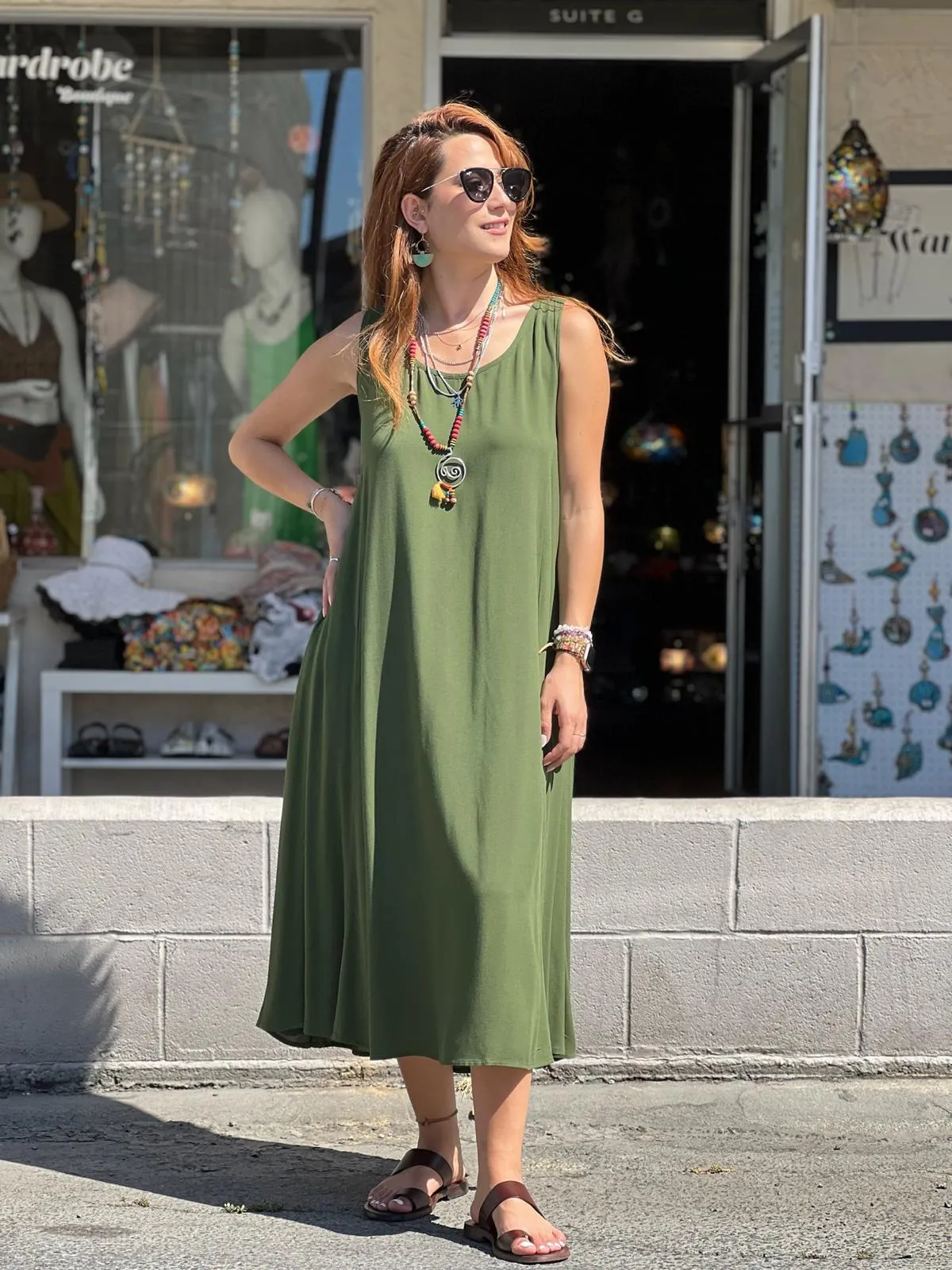 Green Pocket Detailed Viscose Dres