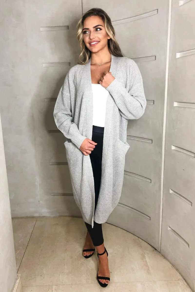 Grey Oversized Midi Length Cardigan