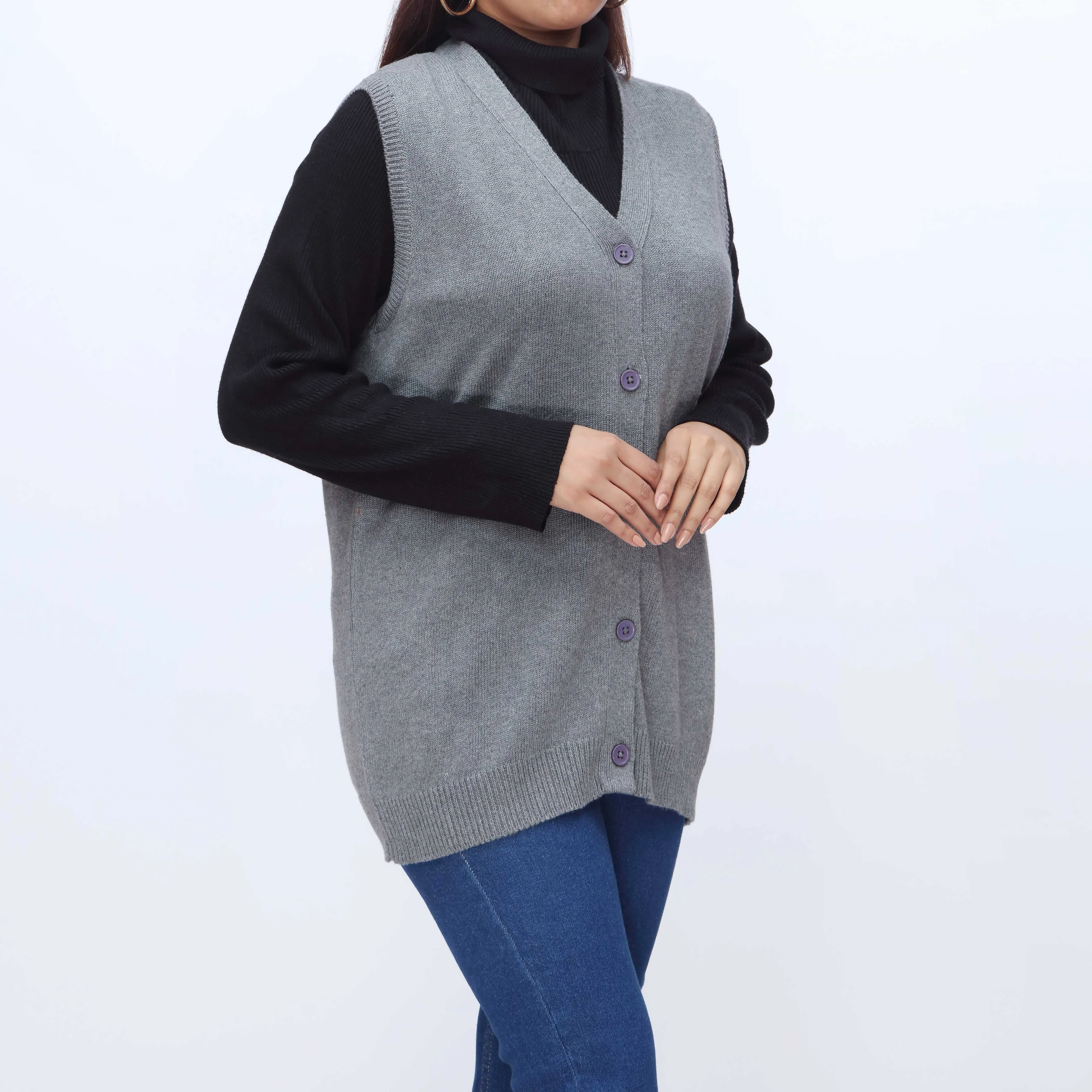 Grey Sleeveless Cardigan PW3913