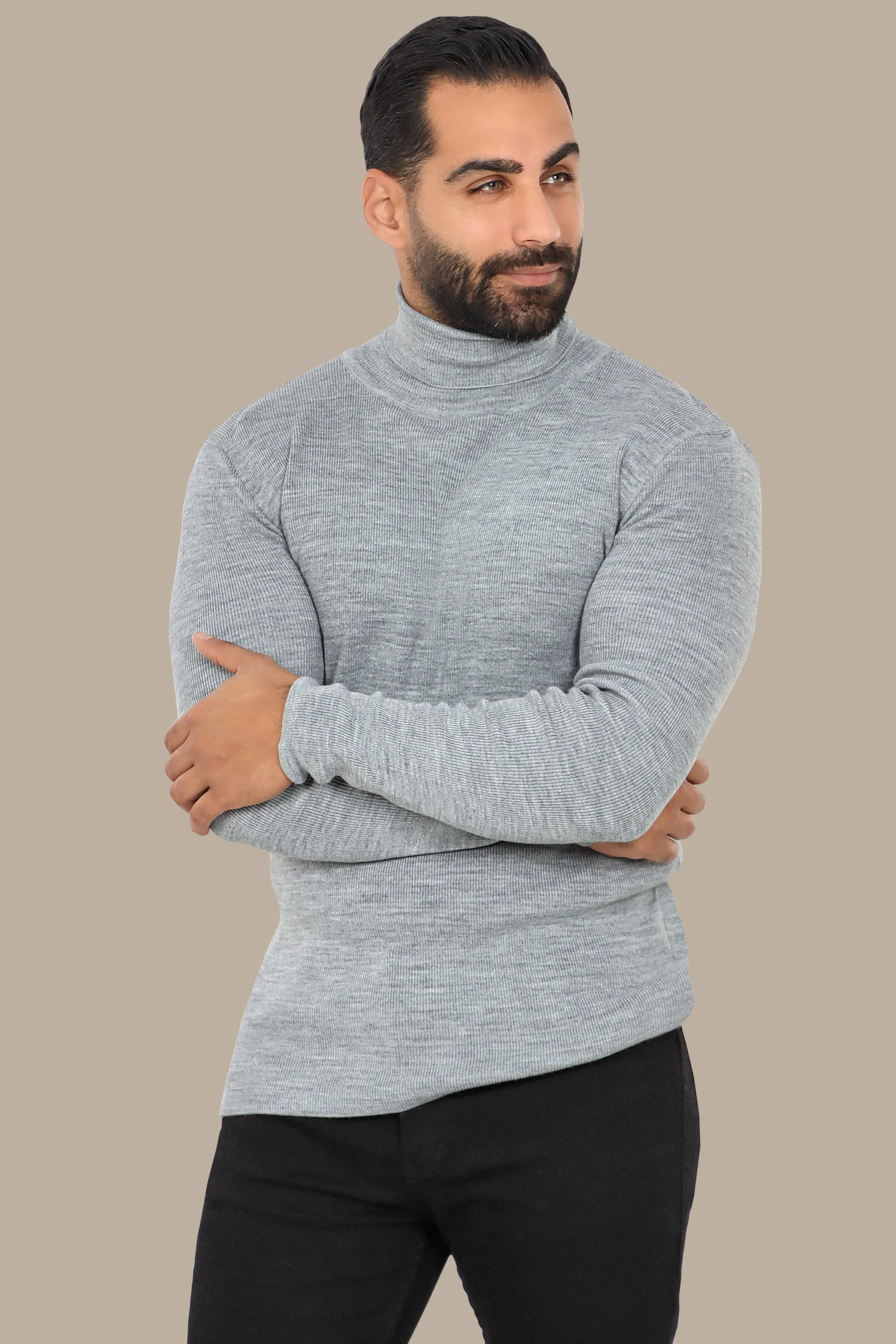 Grey Structured Turtle Neck Sweater