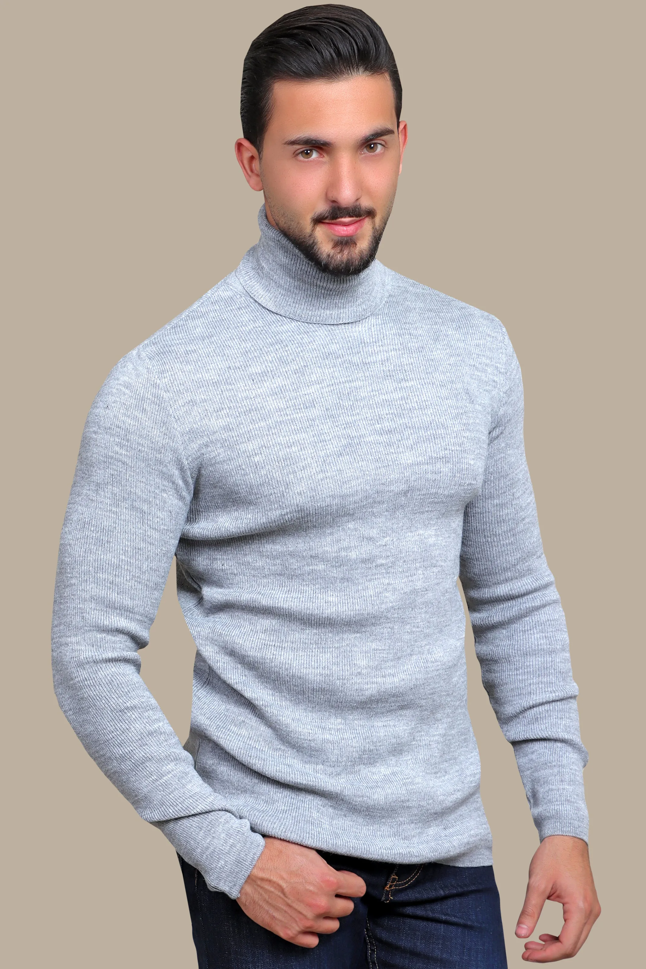 Grey Structured Turtle Neck Sweater