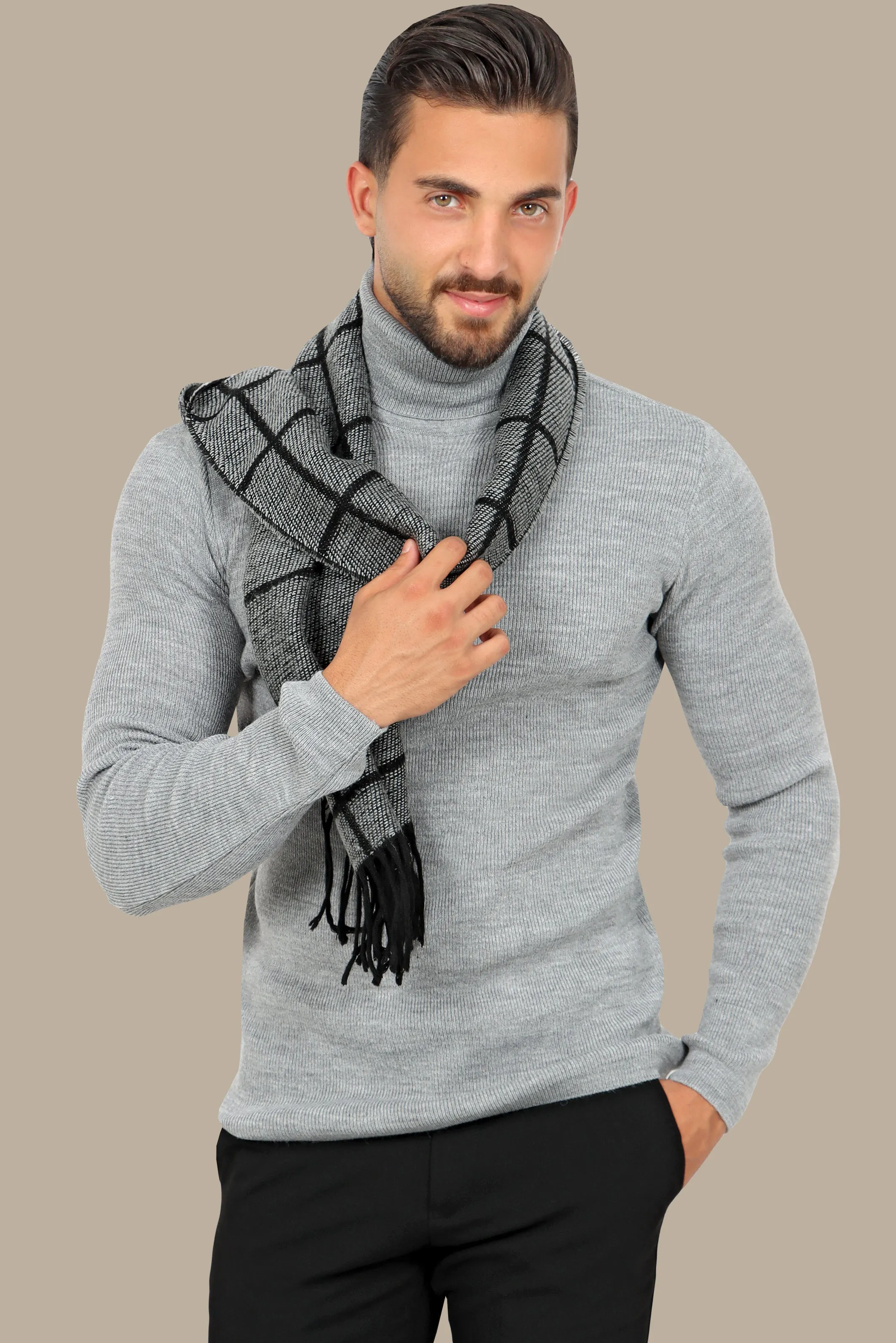 Grey Structured Turtle Neck Sweater