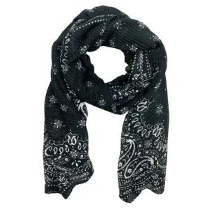 Hair Glove Winter Paisley Printed 30" x 70" Scarf, Black HG56903