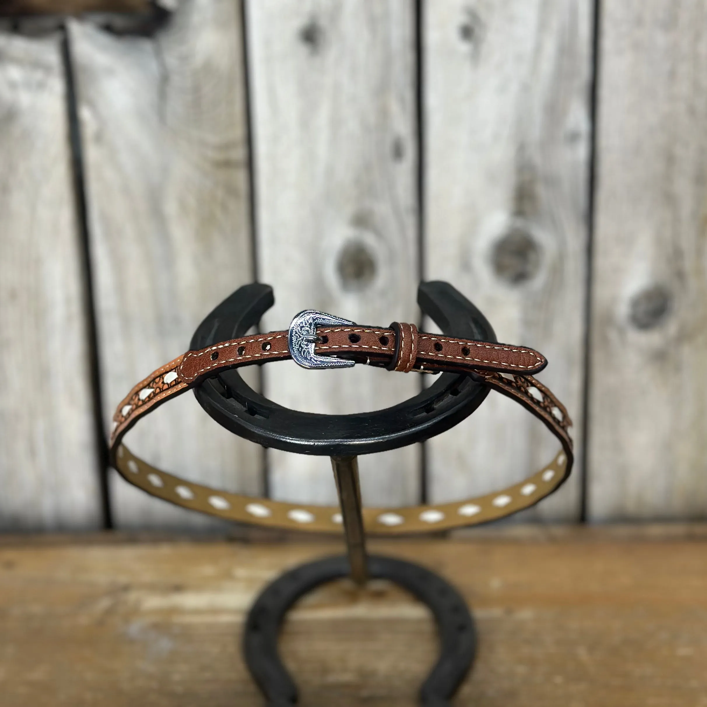 Hat Band | 1/2" Brown Leather w/ Ivory Lacing