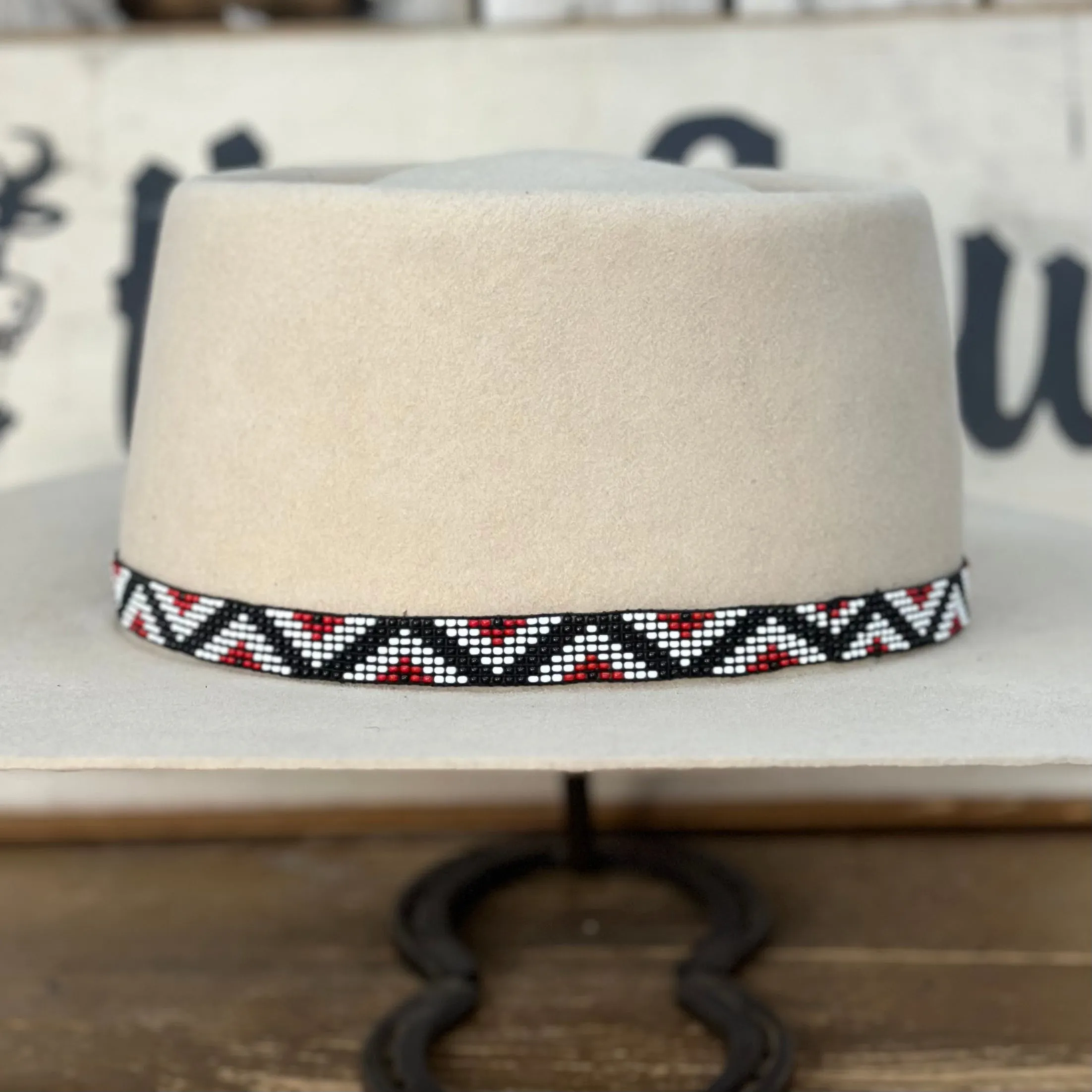 Hatband B1-A | 7 Row Beaded Stretch Red/Black/White