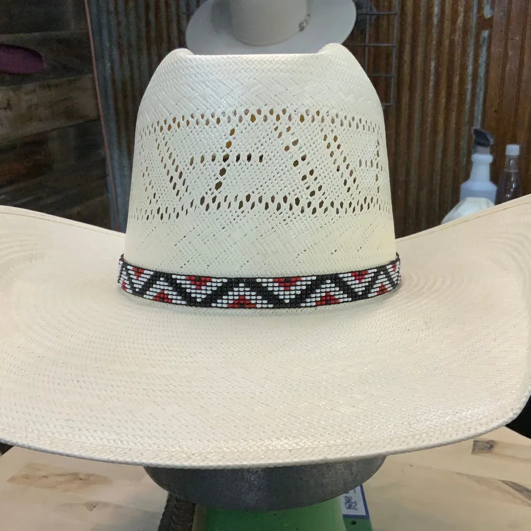 Hatband B1-A | 7 Row Beaded Stretch Red/Black/White