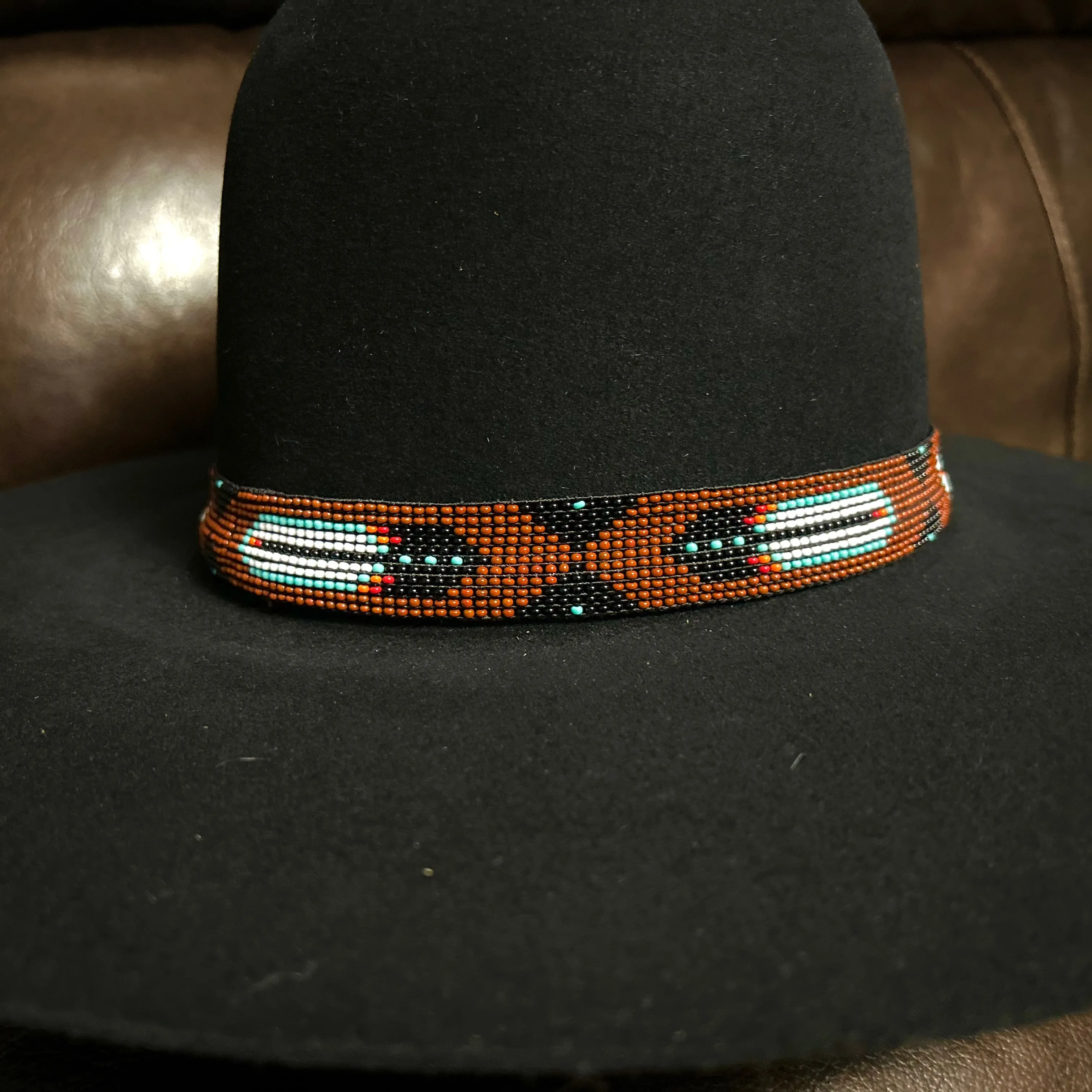 Hatband B2-Y | 11 Row Stretch Brown/Black/Turquoise/White/Orange