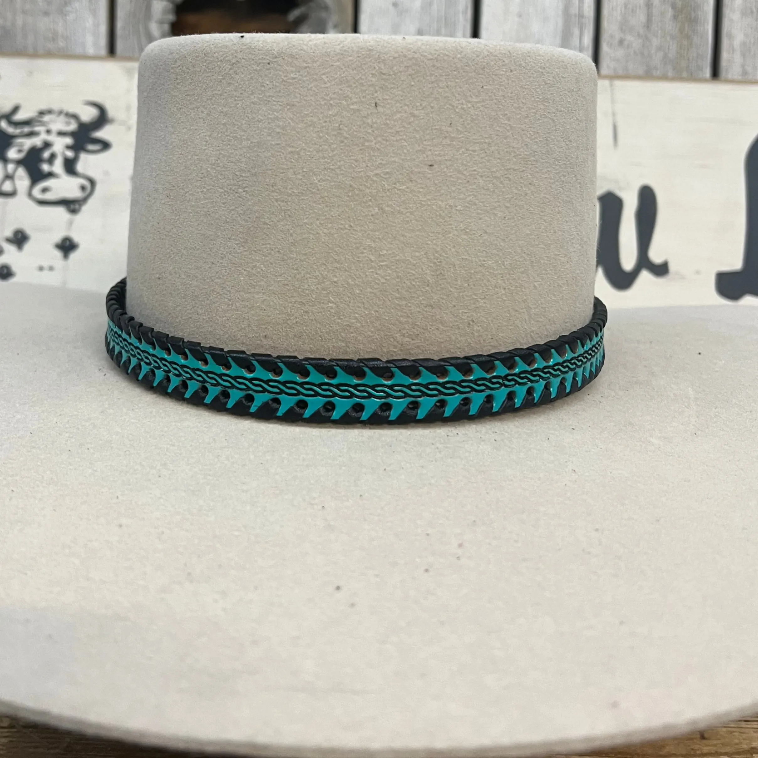 Hatband HB76-6 | 3/4" Turquoise Leather w/ Black Whipstitch