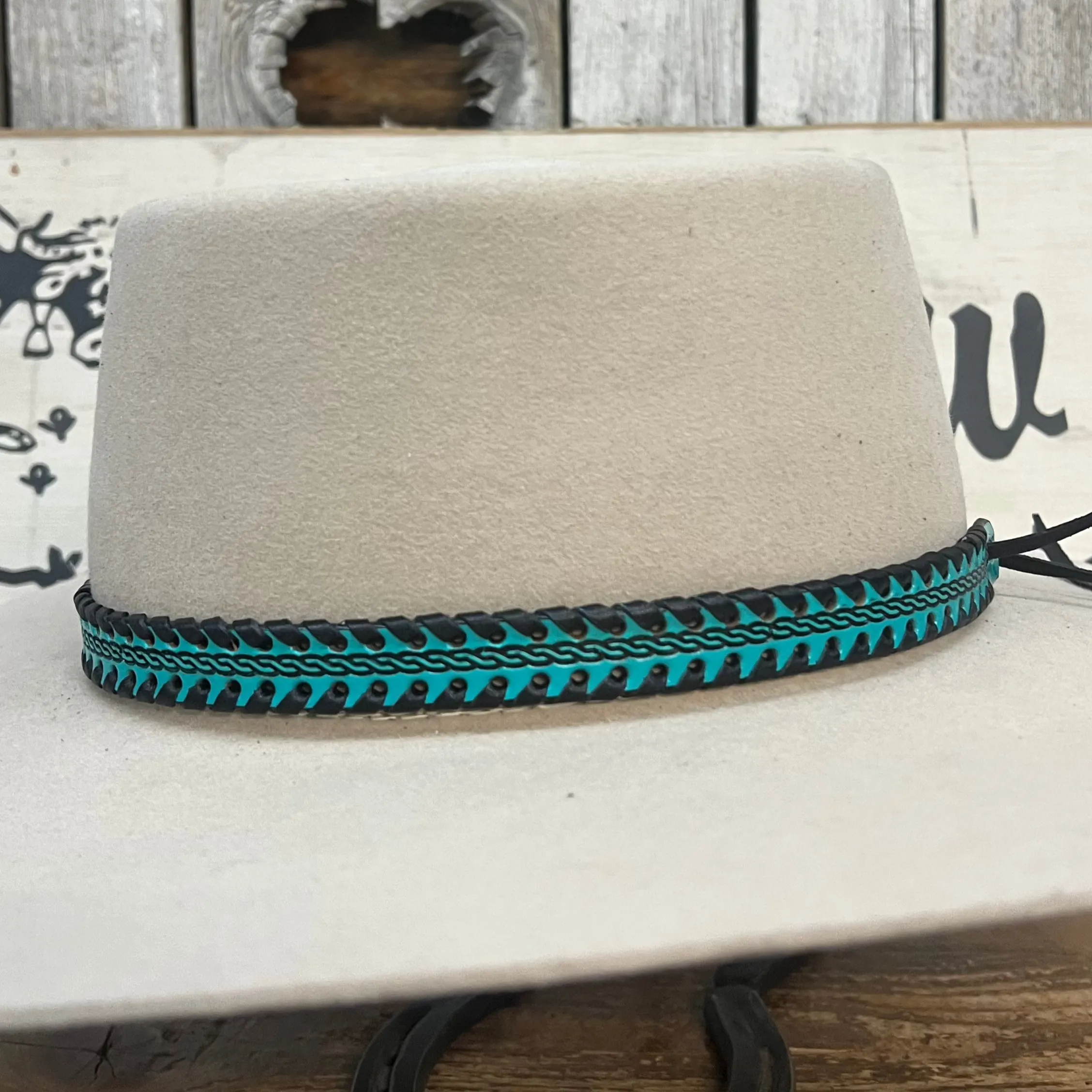 Hatband HB76-6 | 3/4" Turquoise Leather w/ Black Whipstitch