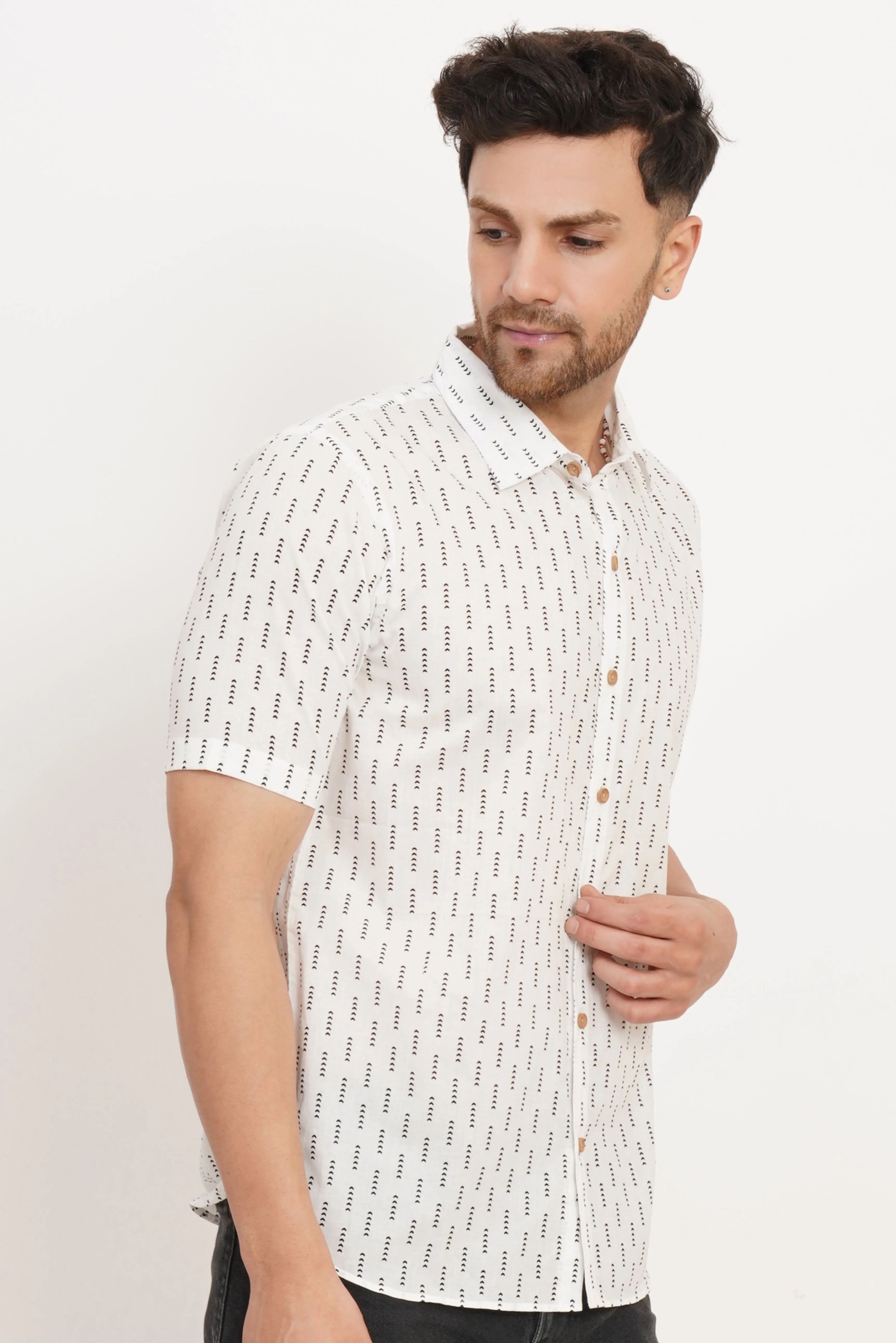 Heritage-Style Cotton Printed Half Sleeves Shirt for Men