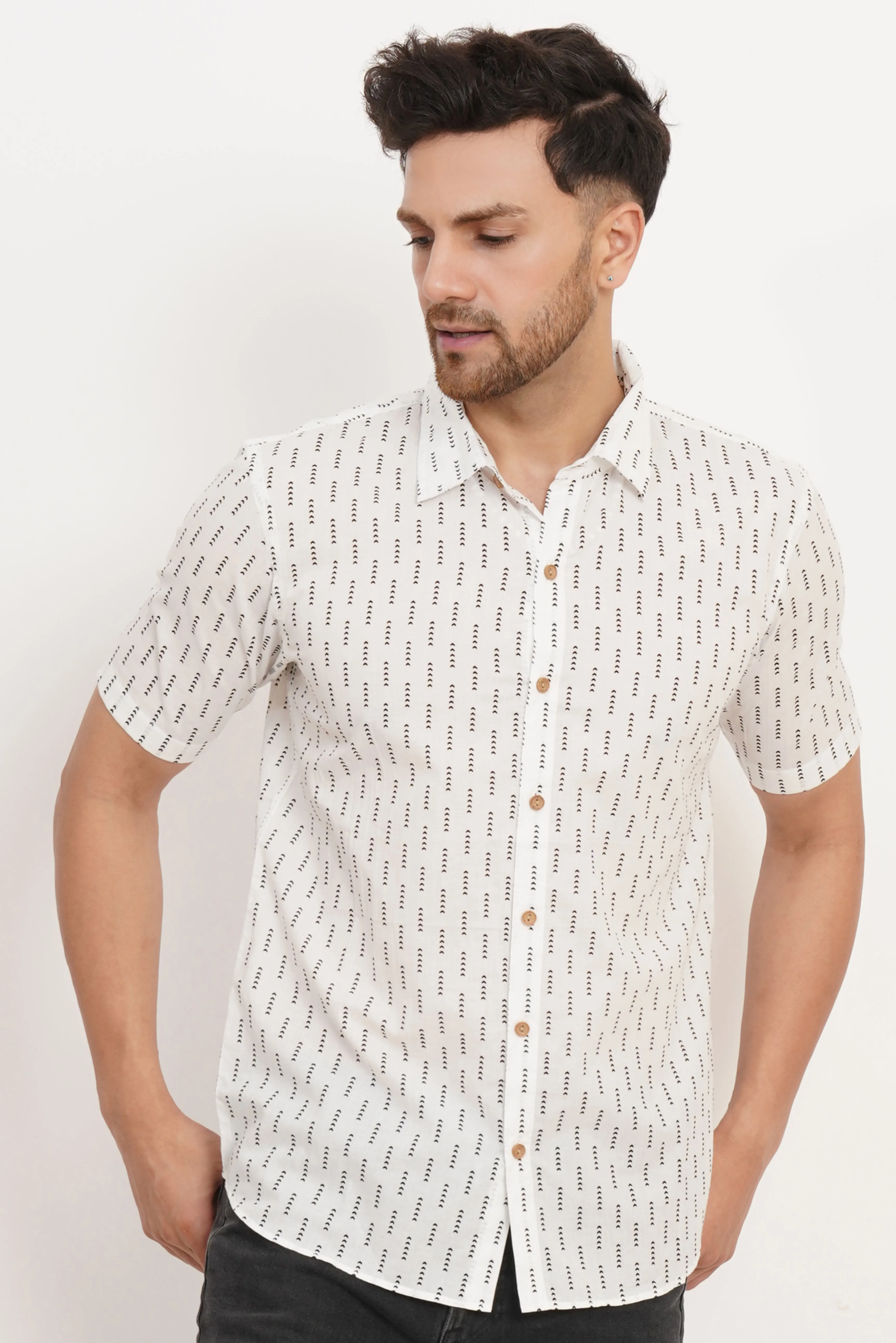 Heritage-Style Cotton Printed Half Sleeves Shirt for Men