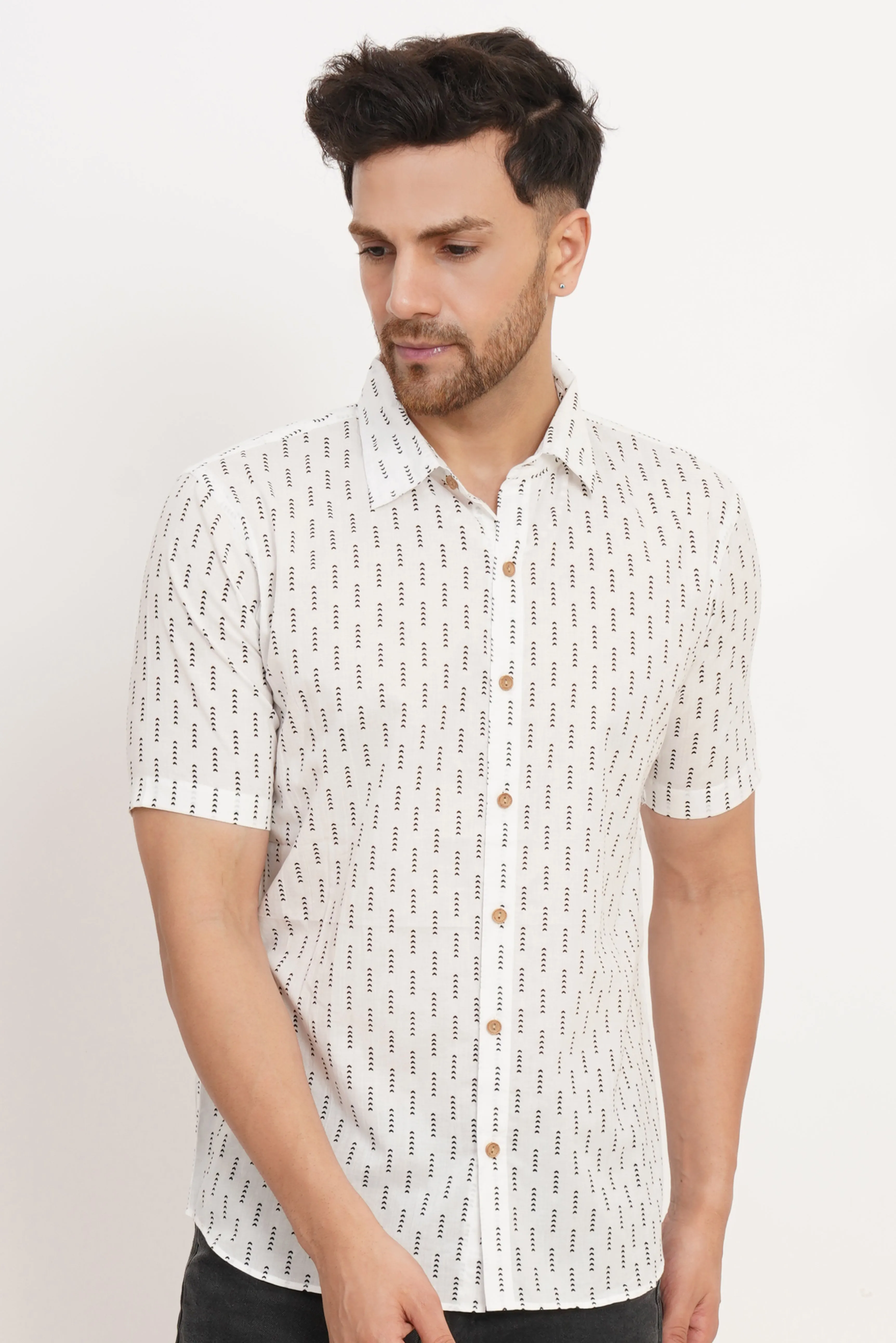 Heritage-Style Cotton Printed Half Sleeves Shirt for Men