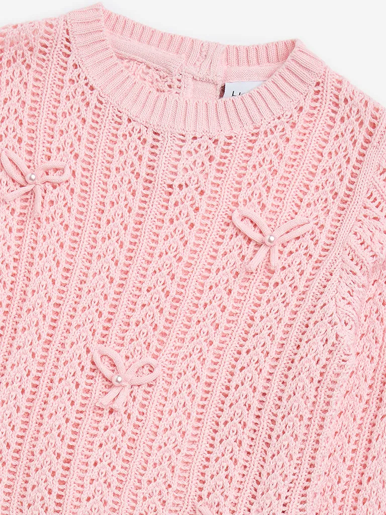 HOP Kids Pink Knitted Cotton Sweater