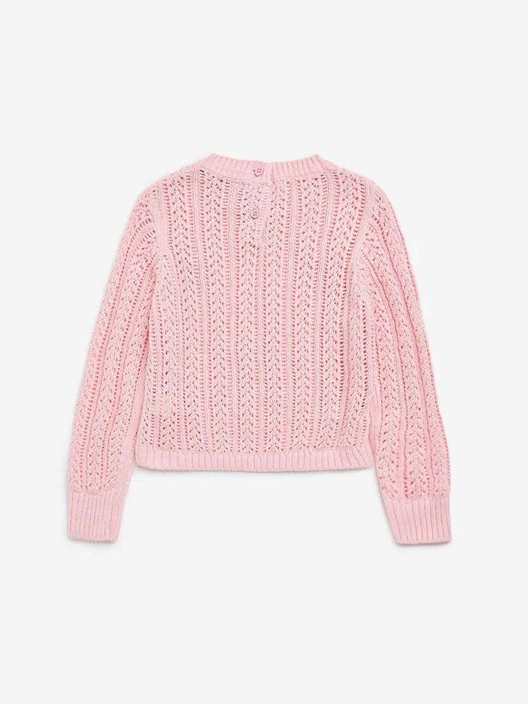 HOP Kids Pink Knitted Cotton Sweater