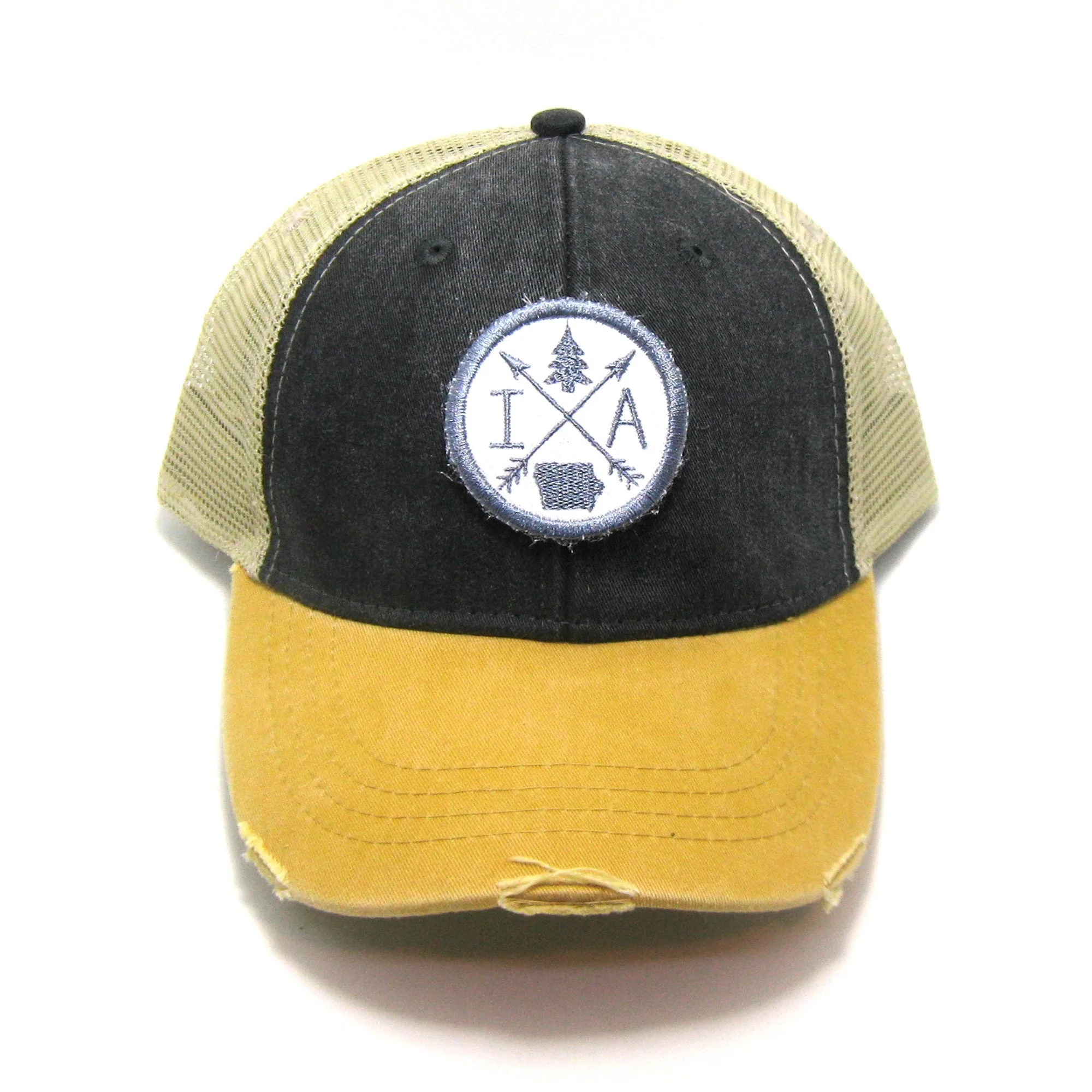 Iowa Hat - Distressed Snapback Trucker Hat - Iowa Arrow Compass