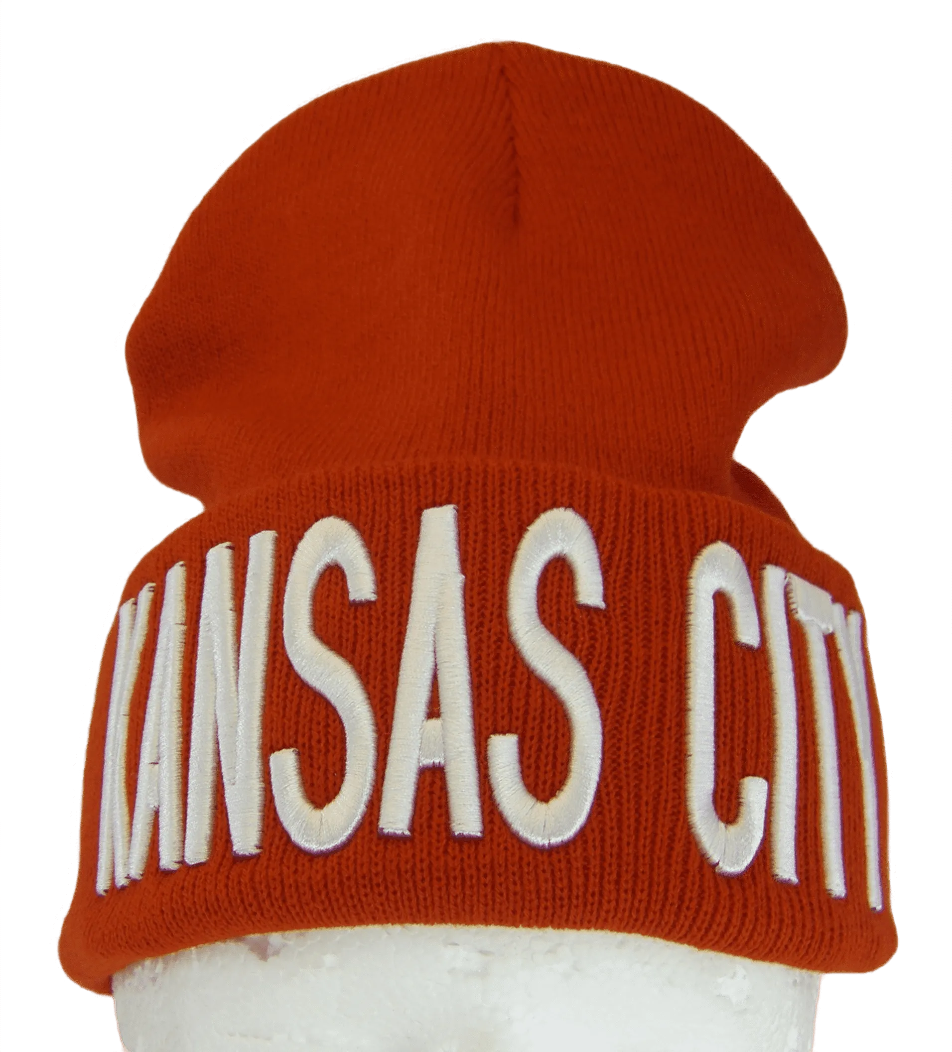 Kansas City Adult Size Bold Lettering Winter Knit Cuffed Beanie Hat (Red/White)